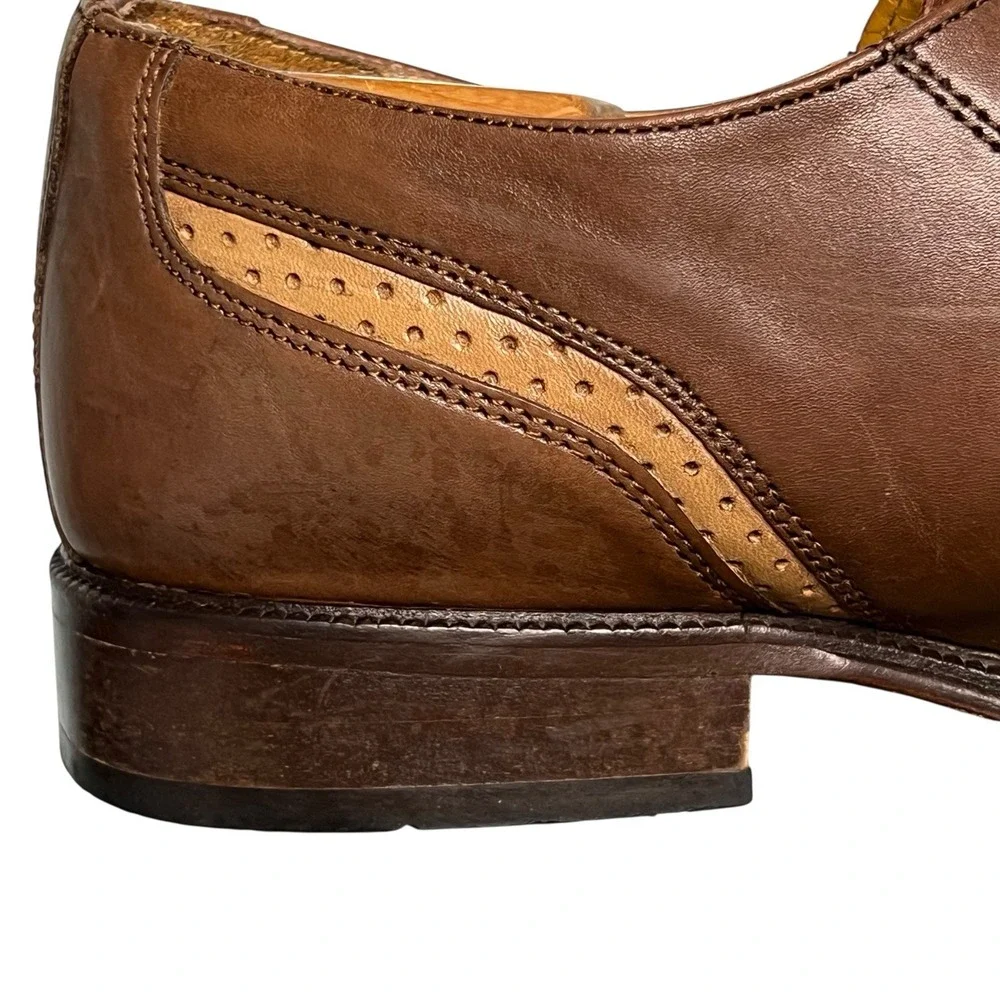 Stacy Adams Oxford Dress Shoes Mens 10M Brown Two Tone Leather Square Toe Brogue